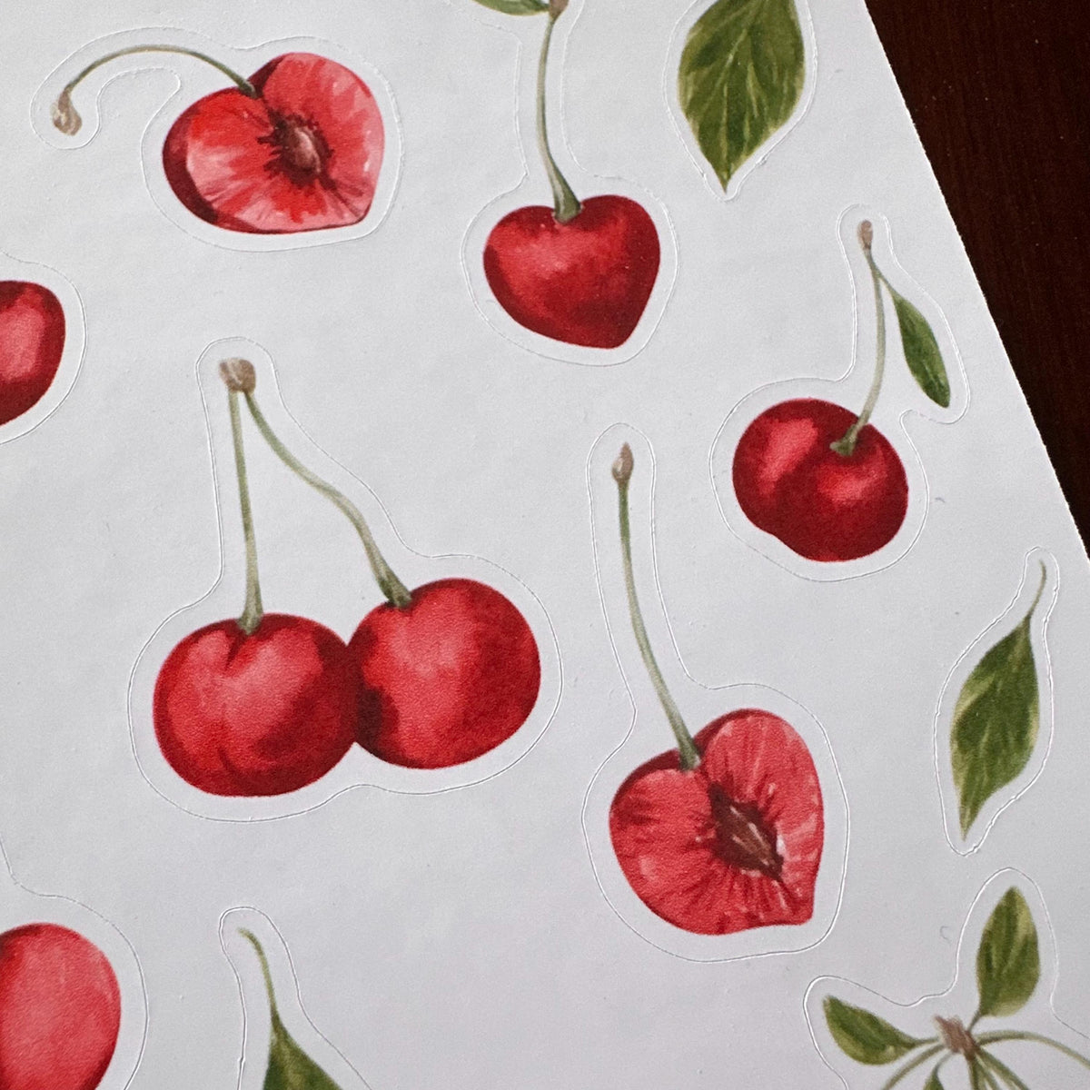 Cherry Sticker Sheet – 13 Watercolour Fruit Stickers | Glossy Kiss Cut | Kitchen Garden