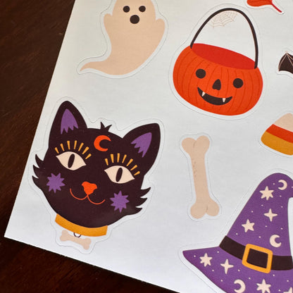 Halloween Sticker Sheet – 12 Black Cat Halloween Stickers | Glossy Kiss Cut | Luna - Familiar Faces