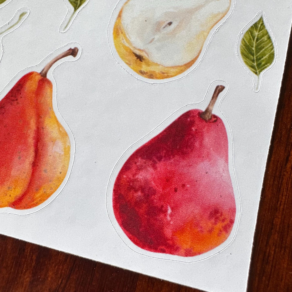 Pear Sticker Sheet – 16 Watercolour Fruit Stickers | Glossy Kiss Cut | Kitchen Garden