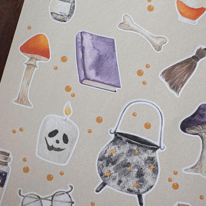 Apothecary Halloween Sticker Sheet – 20 Mushroom & Potion Stickers | Matte Kiss Cut | Ancient Recipe - Secret Spellbook