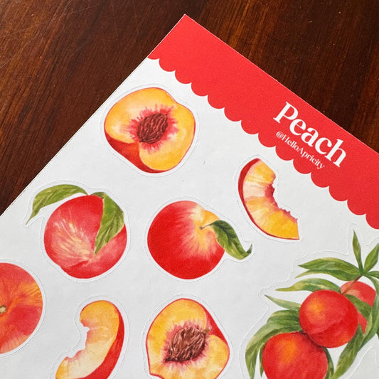 Peach Sticker Sheet – 18 Watercolour Fruit Stickers | Glossy Kiss Cut | Kitchen Garden