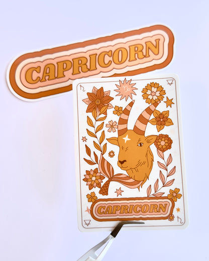 Capricorn Zodiac Sticker Bundle - Peach | Star Sign Word & Tarot Card Vinyl Stickers
