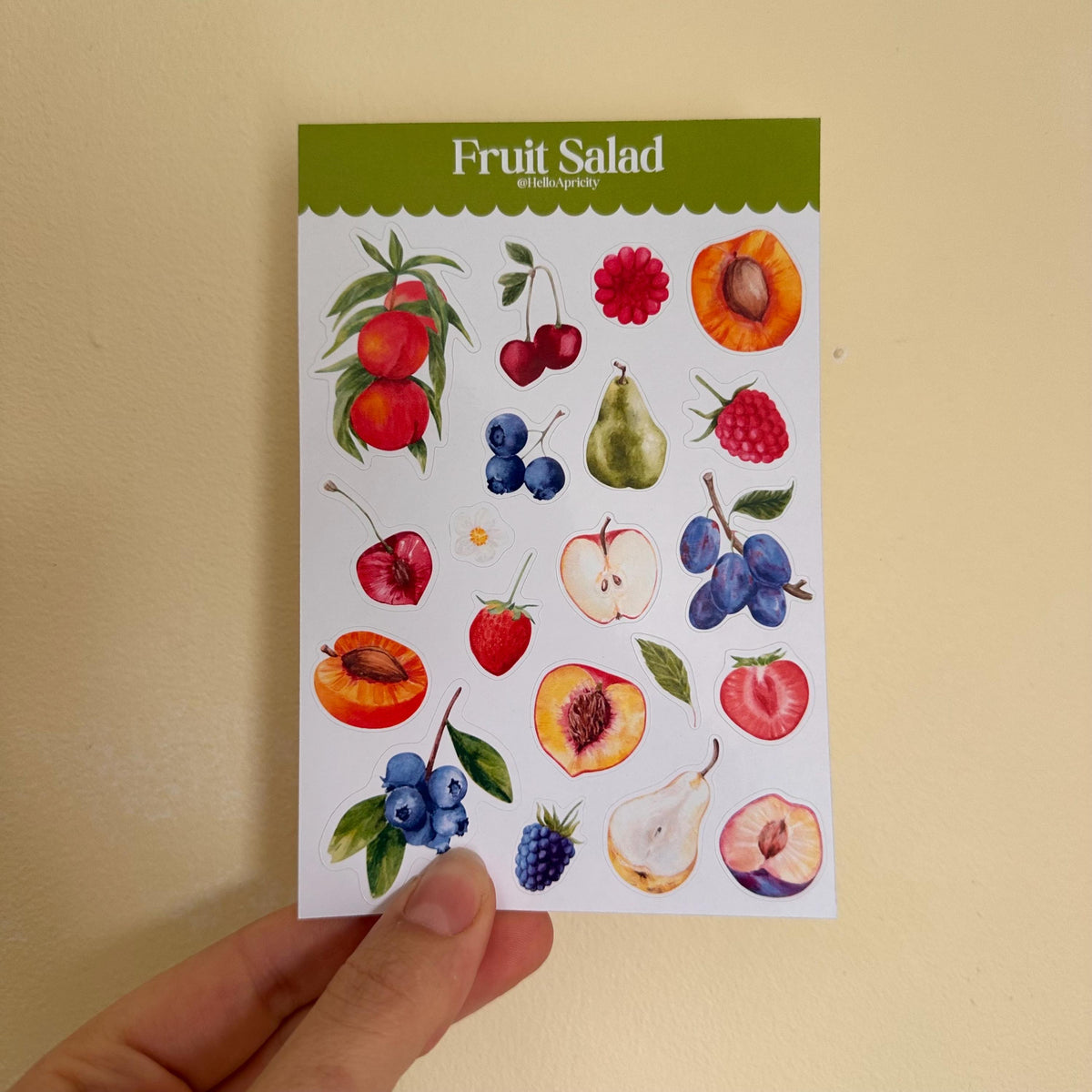 Fruit Salad Sticker Sheet – 20 Watercolour Fruit Stickers | Glossy Kiss Cut | Kitchen Garden