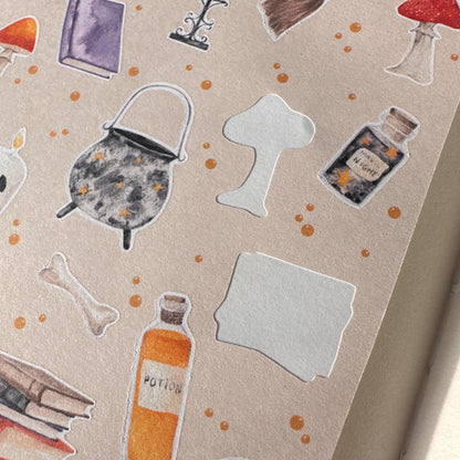 Apothecary Mini Halloween Sticker Sheet – 20 Mushroom & Potion Stickers | 4x6 | Ancient Recipe - Secret Spellbook