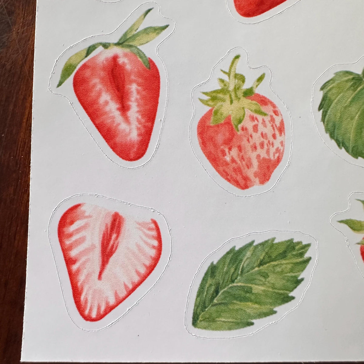 Strawberry Sticker Sheet – 17 Watercolour Fruit Stickers | Glossy Kiss Cut | Kitchen Garden