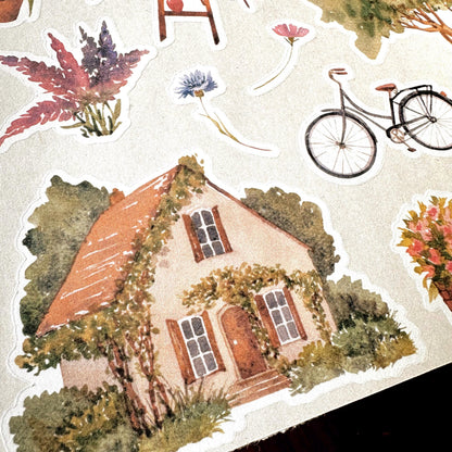Secret Garden Sticker Sheet – Watercolour Journal & Planner Stickers | Birdcage & Wisteria | Matte Kiss Cut