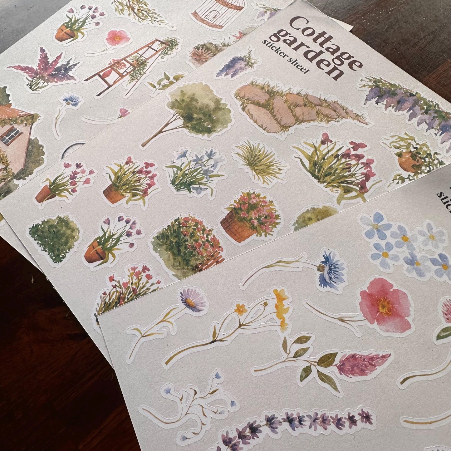 Cottage Garden Sticker Bundle – 3 Watercolour Sticker Sheets | 55 Stickers, Matte Kiss Cut