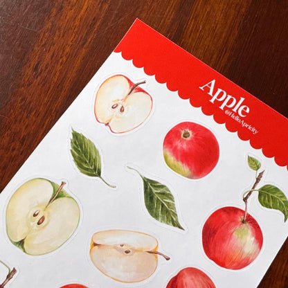Apple Sticker Sheet – 13 Watercolour Fruit Stickers | Glossy Kiss Cut | Kitchen Garden