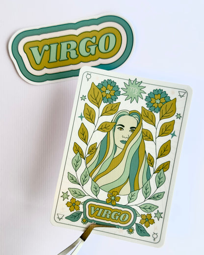 Virgo Zodiac Sticker Bundle - Teal | Star Sign Word & Tarot Card Vinyl Stickers