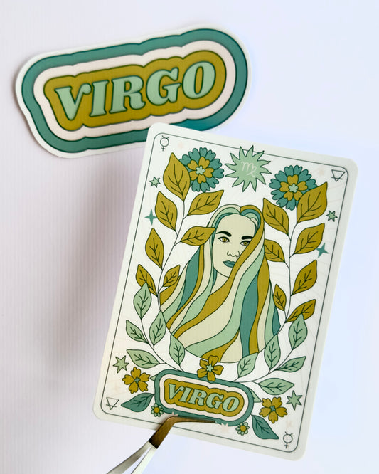 Virgo Zodiac Sticker Bundle - Teal | Star Sign Word & Tarot Card Vinyl Stickers