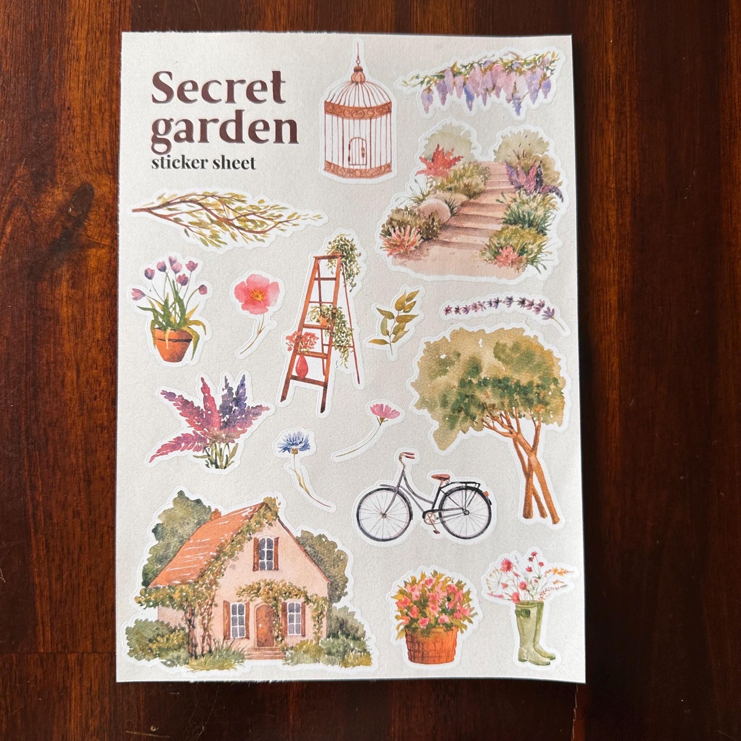 Secret Garden Sticker Sheet – Watercolour Journal & Planner Stickers | Birdcage & Wisteria | Matte Kiss Cut