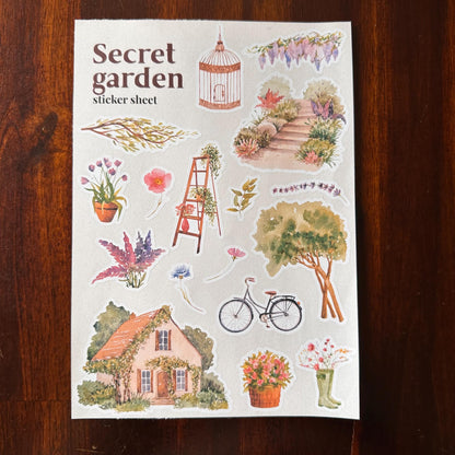 Secret Garden Sticker Sheet – Watercolour Journal & Planner Stickers | Birdcage & Wisteria | Matte Kiss Cut