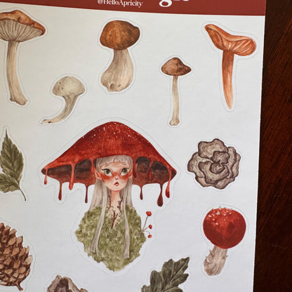 Forest Magic Sticker Sheet – 15 Handmade Mushroomcore Stickers | Glossy Kiss Cut | Forest Fairy