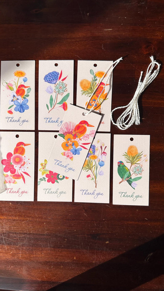 Australian Native Flora Thank You Gift Tags – Set of 8 Handmade Tags with Cotton String | Wild Bloom