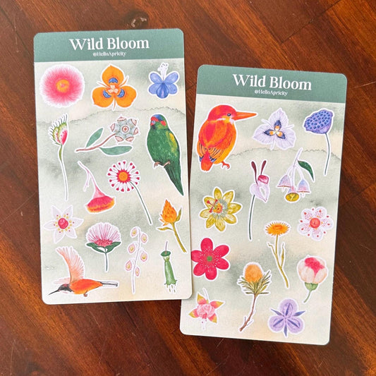 Australian Native Bird & Wildflower Sticker Sheets – Two Sheet Set | Wild Bloom | Matte Kiss Cut