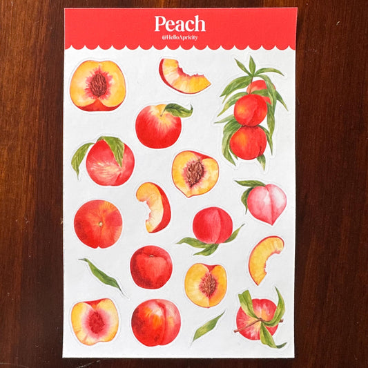 Peach Sticker Sheet – 18 Watercolour Fruit Stickers | Glossy Kiss Cut | Kitchen Garden
