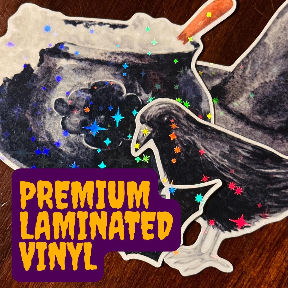 Witchy Holographic Die Cut Stickers – Cauldron, Witch Hat, Crow & Bat | Vinyl Sparkle Pack