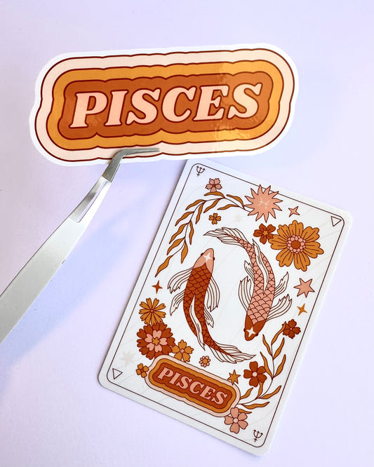 Pisces Zodiac Sticker Bundle - Peach | Star Sign Word & Tarot Card Vinyl Stickers