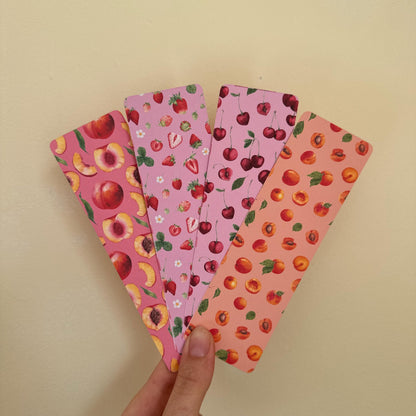 Peachy Fruit Bookmark Set | 4 Handmade Watercolour Bookmarks | Peach, Strawberry, Cherry & Apricot
