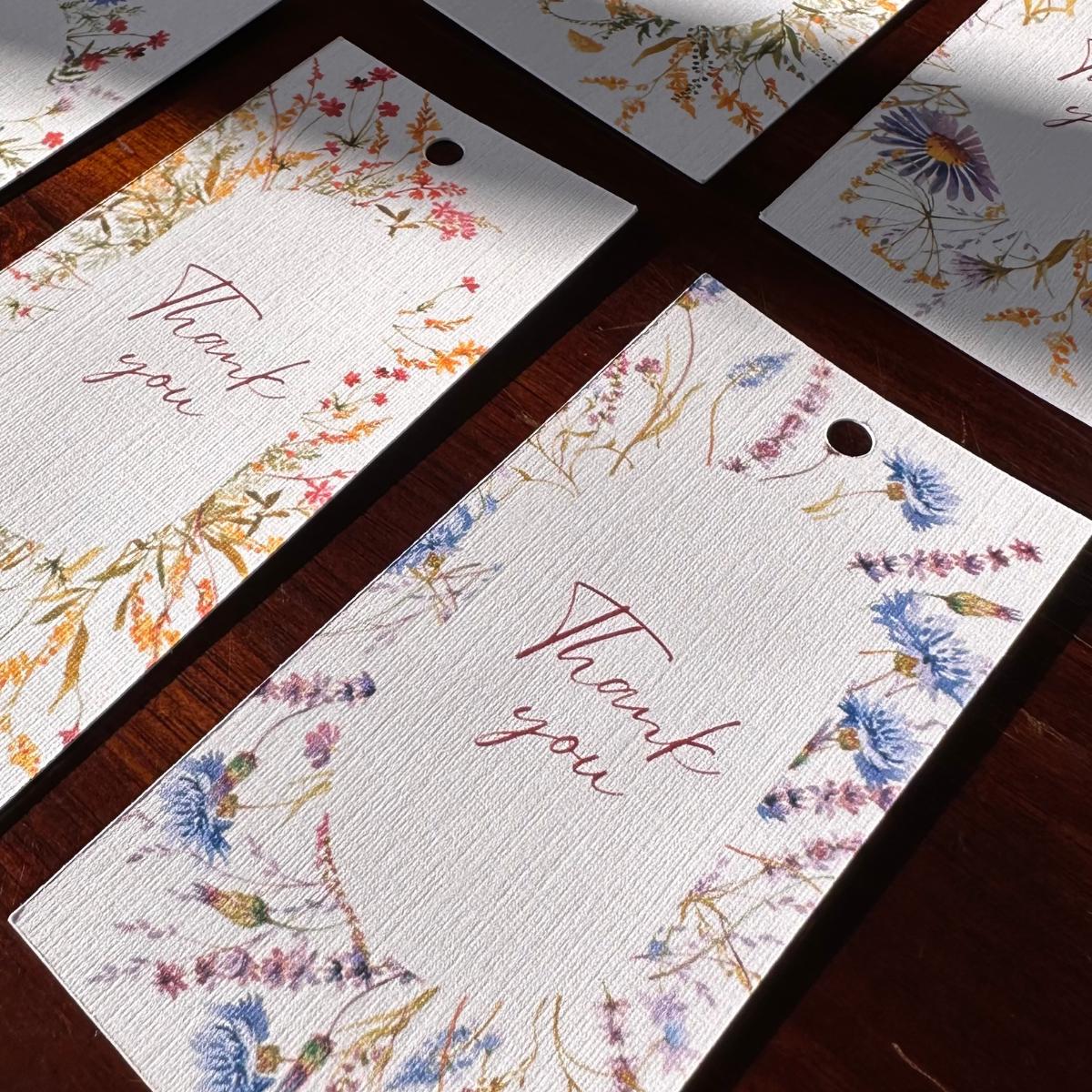 Thank You Gift Tags – Set of 6 Wildflower Tags with Cotton String | Cardstock