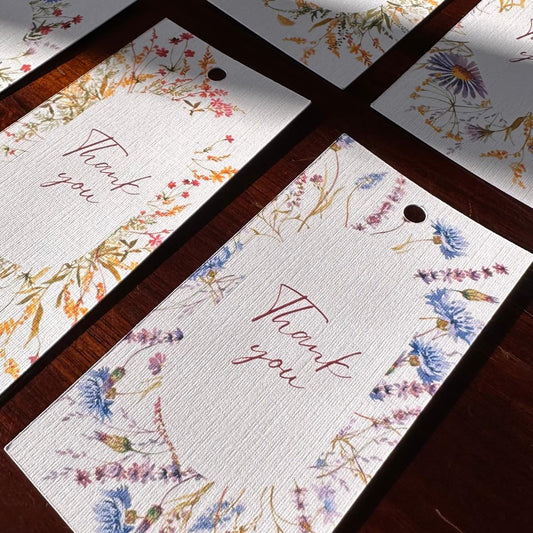Thank You Gift Tags – Set of 6 Wildflower Tags with Cotton String | Cardstock