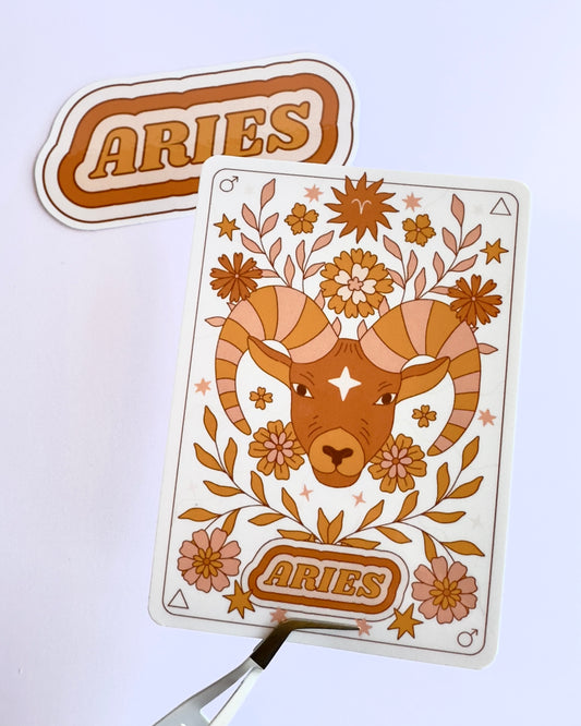 Aries Zodiac Sticker Bundle - Peach | Star Sign Word & Tarot Card Vinyl Stickers