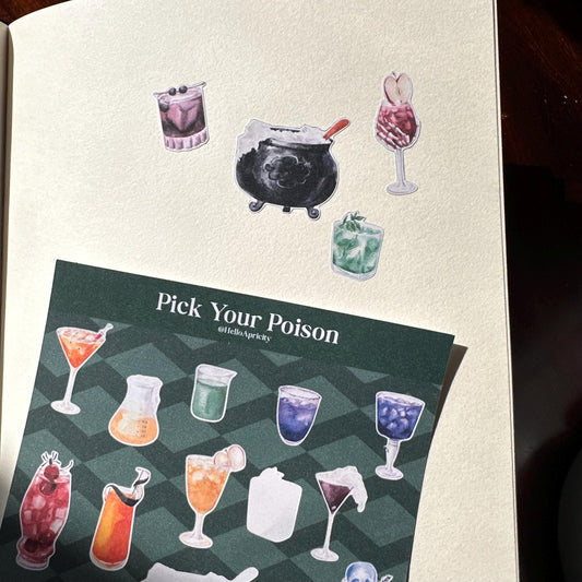 Pick Your Poison Mini Halloween Sticker Sheet – 24 Cocktail Witch Stickers | 4x6 | Secret Spellbook