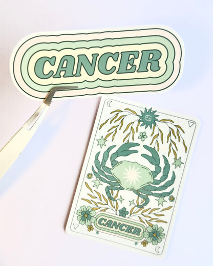 Cancer Zodiac Sticker Bundle - Teal | Star Sign Word & Tarot Card Vinyl Stickers