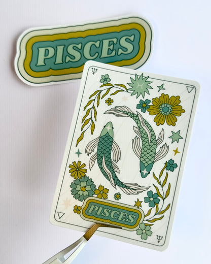 Pisces Zodiac Sticker Bundle - Teal | Star Sign Word & Tarot Card Vinyl Stickers