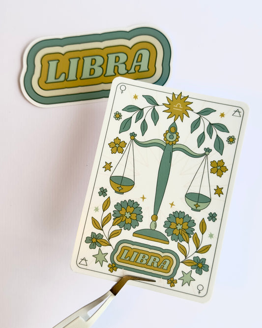 Libra Zodiac Sticker Bundle - Teal | Star Sign Word & Tarot Card Vinyl Stickers