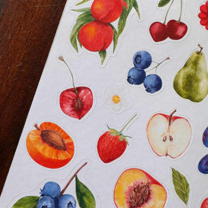 Fruit Salad Sticker Sheet – 20 Watercolour Fruit Stickers | Glossy Kiss Cut | Kitchen Garden