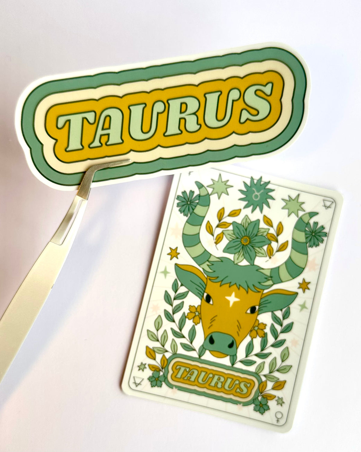 Taurus Zodiac Sticker Bundle - Teal | Star Sign Word & Tarot Card Vinyl Stickers