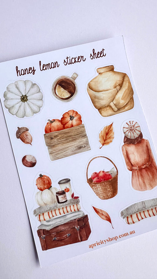 Honey Lemon Sticker Sheet | Cozy Autumn Stickers for Journals & Planners