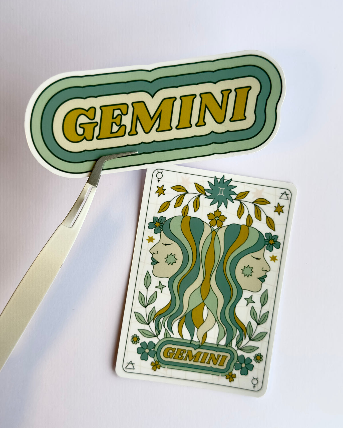 Gemini Zodiac Sticker Bundle - Teal | Star Sign Word & Tarot Card Vinyl Stickers
