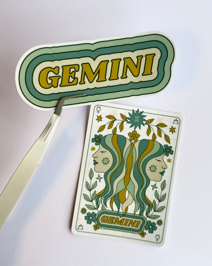 Gemini Zodiac Sticker Bundle - Teal | Star Sign Word & Tarot Card Vinyl Stickers