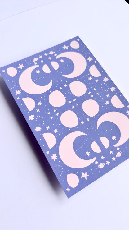 Moon Phases Art Print | Pastel Haze Collection | A6 Print