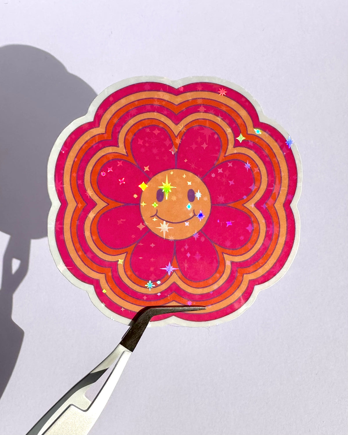 Holographic Happy Flower Sticker | Smiley Retro Waterproof Vinyl Decal