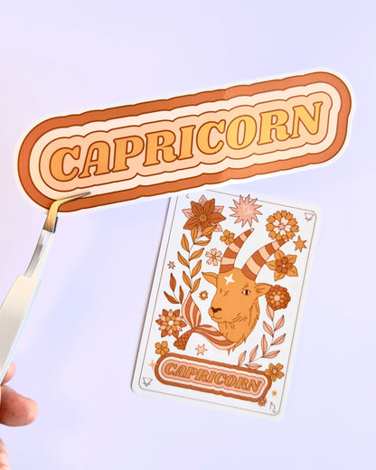 Capricorn Zodiac Sticker Bundle - Peach | Star Sign Word & Tarot Card Vinyl Stickers
