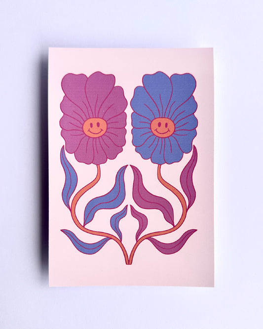 Smiley Flowers Art Print | Pastel Haze Collection | A6 Print