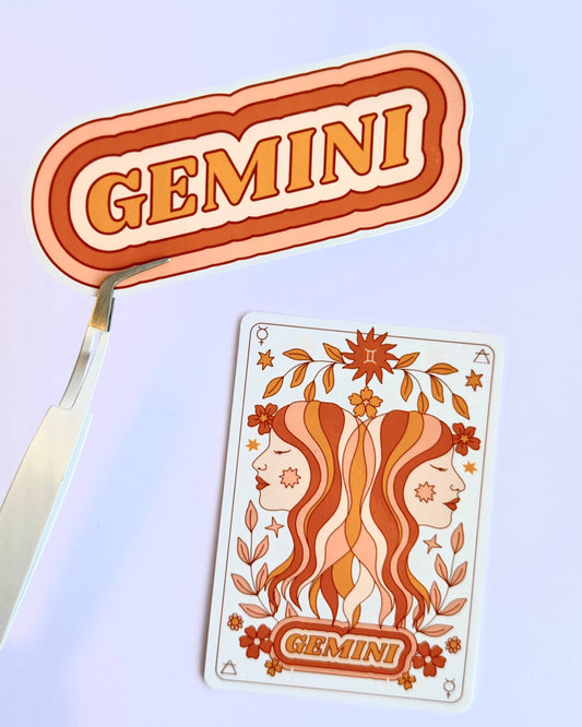 Gemini Zodiac Sticker Bundle - Peach | Star Sign Word & Tarot Card Vinyl Stickers