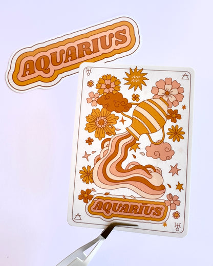 Aquarius Zodiac Sticker Bundle - Peach | Star Sign Word & Tarot Card Vinyl Stickers