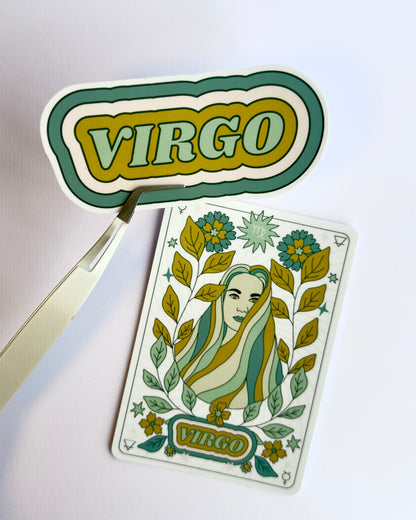 Virgo Zodiac Sticker Bundle - Teal | Star Sign Word & Tarot Card Vinyl Stickers
