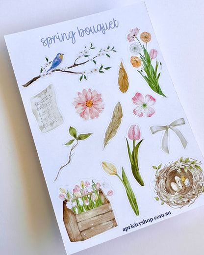 Spring Bouquet Sticker Sheet | Watercolour Sticker Sheet | Whimsical Spring