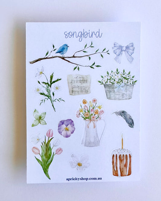 Songbird Sticker Sheet | Watercolour Sticker Sheet | Whimsical Spring