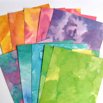 Rainbow Watercolour Journal Paper Pack | 10 Scrapbook Papers for Journals & Planners