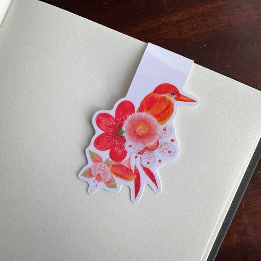 Magnetic Bookmark - Pink Kingfisher & Flowers