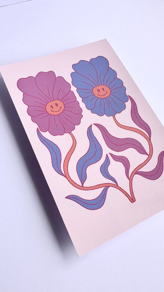 Smiley Flowers Art Print | Pastel Haze Collection | A6 Print