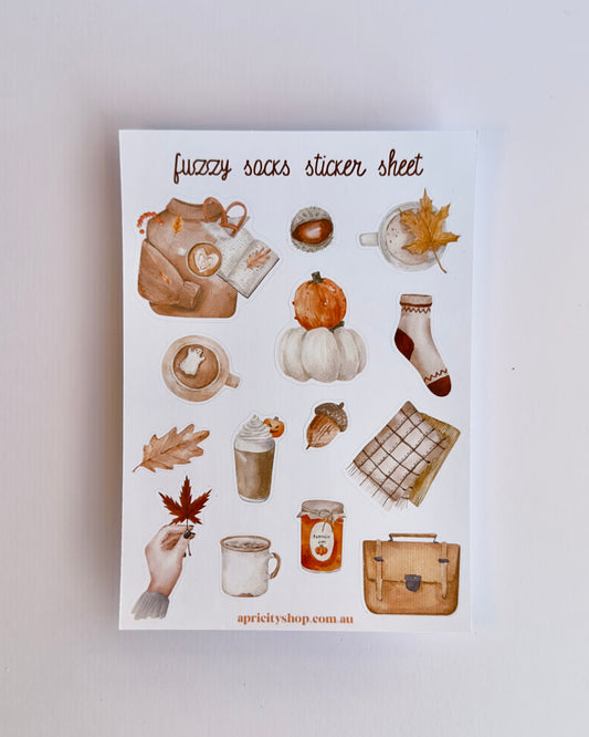 Fuzzy Socks Sticker Sheet | Cozy Autumn Stickers for Journals & Planners