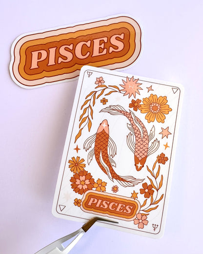 Pisces Zodiac Sticker Bundle - Peach | Star Sign Word & Tarot Card Vinyl Stickers