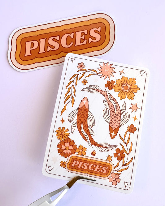 Pisces Zodiac Sticker Bundle - Peach | Star Sign Word & Tarot Card Vinyl Stickers